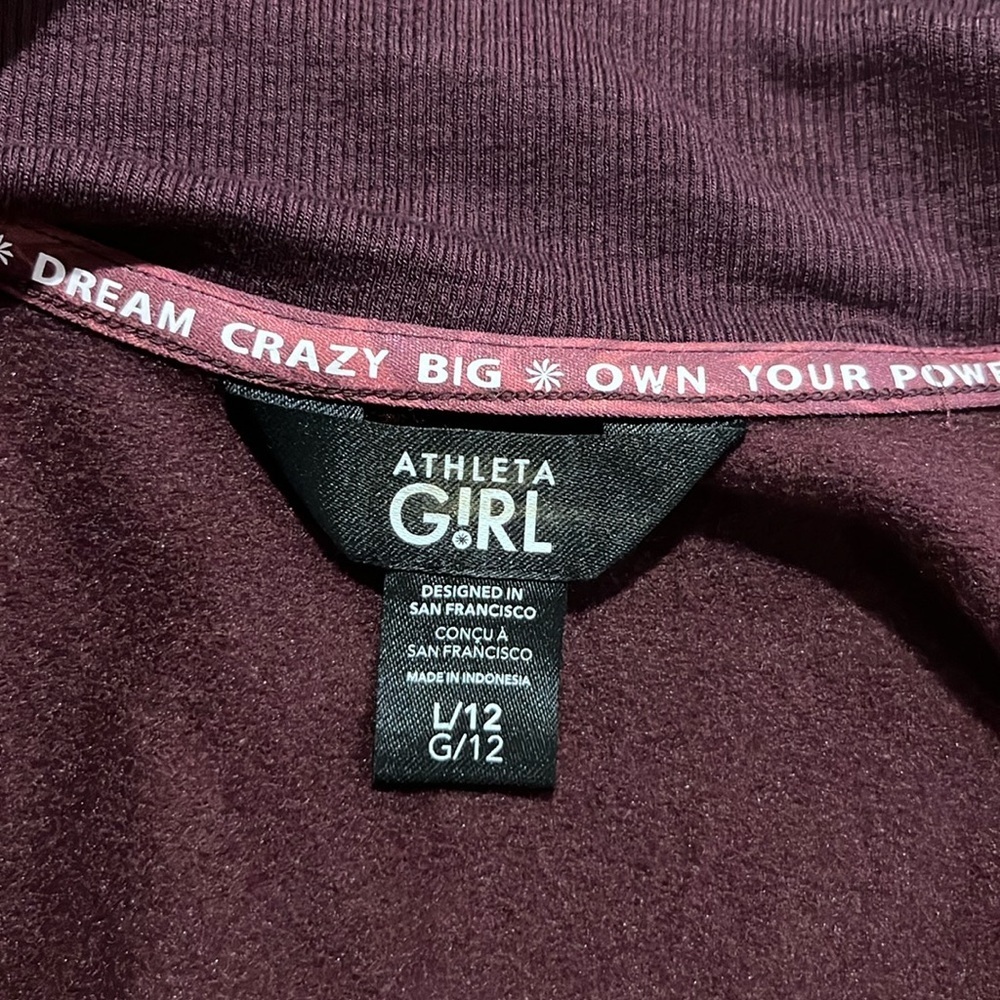 NWT Athleta Girl Burgandy Wrap N Roll Cardigan Size L/12 - Picture 5 of 6